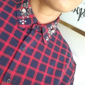 ZARA plaid jeweled Shirt